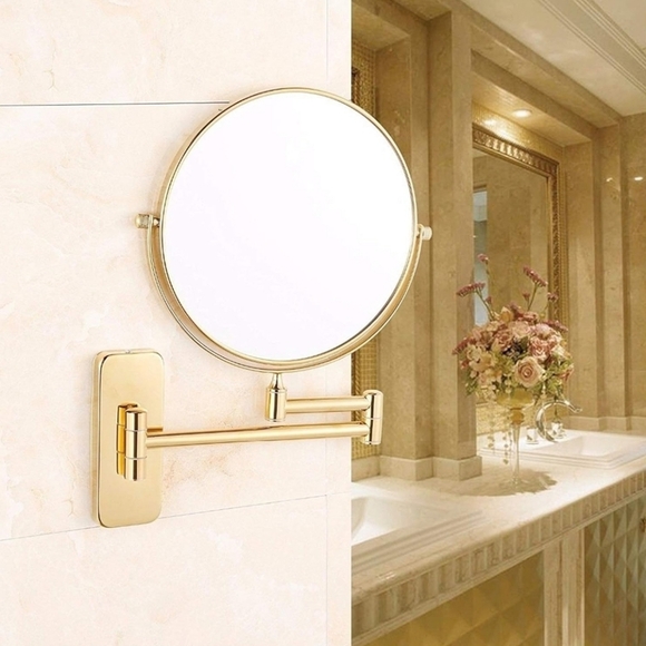Wall Mounted Makeup Gold Mirrors 8 Inch Brass Double Sided With Magnifying - Picture 1 of 12